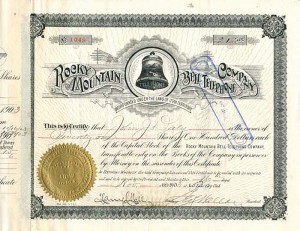Rocky Mountain Bell Telephone Co. - Utah Territory Telephone Stock Certificate